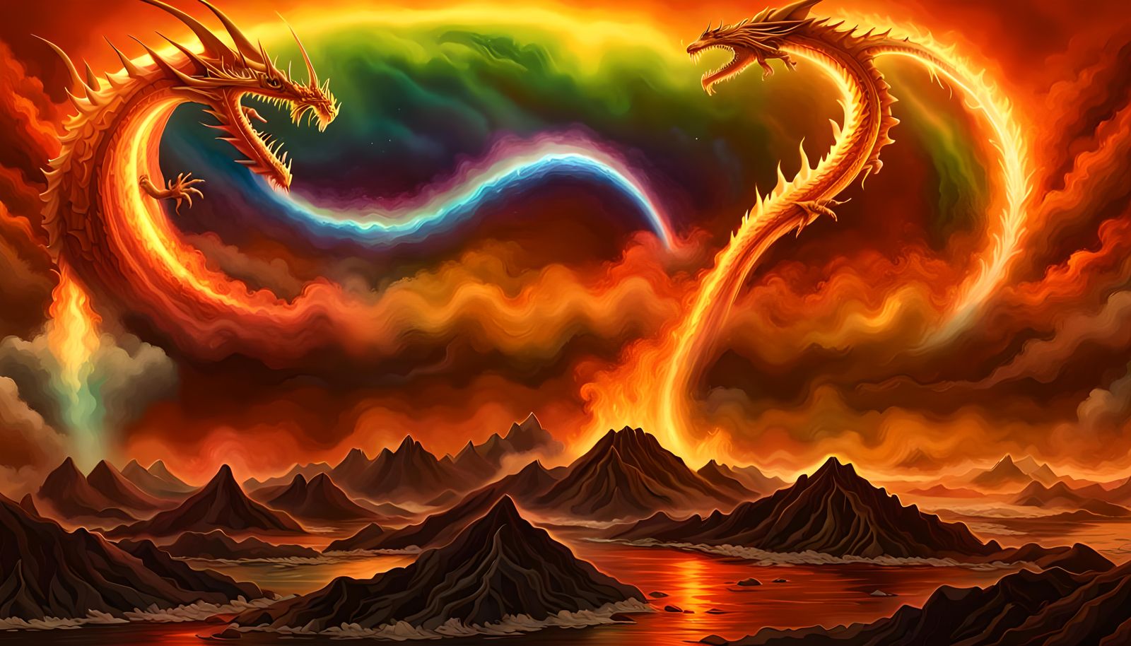 Rainbow Auroras over Venus with Fire-Breathing Dragons