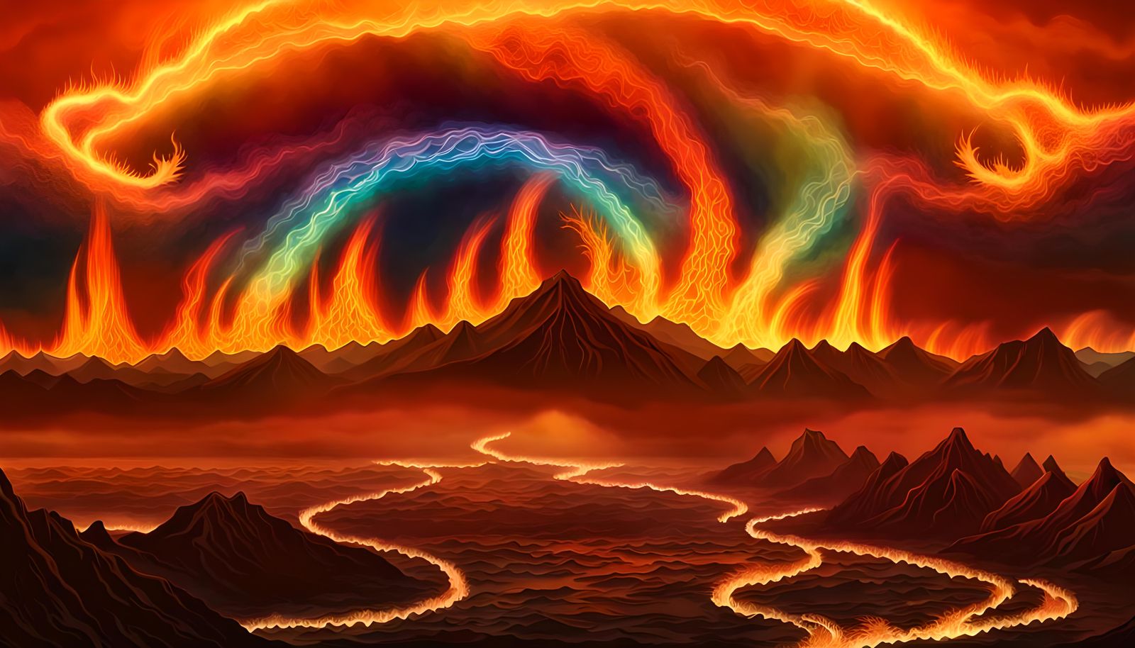 Rainbow Dragon Auroras Over Fiery Venus