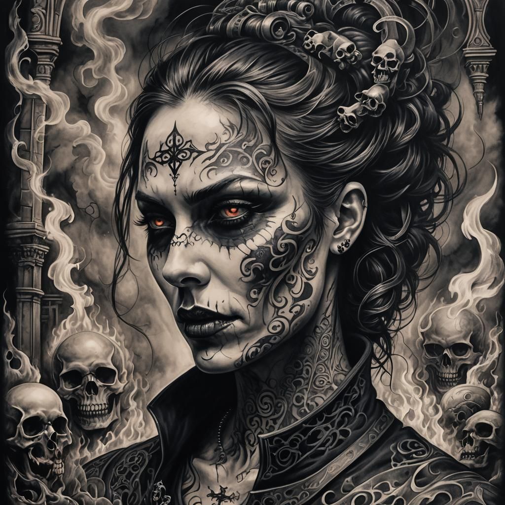 Gothic Neck Tattoo: Nightmare in Darkness