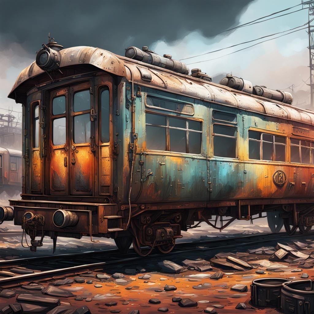 Post-Apocalyptic Train Carriage Camp: Hyperrealistic View