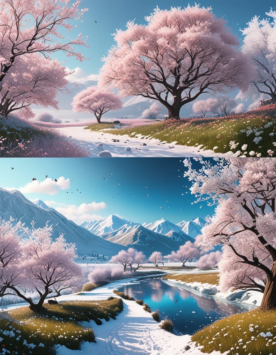 Surreal Spring Meets Winter Landscape in Ethereal Atmosphere