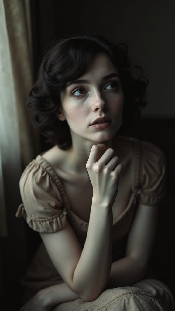 Dreamy Gibson Girl Portrait in Cinematic Black and White