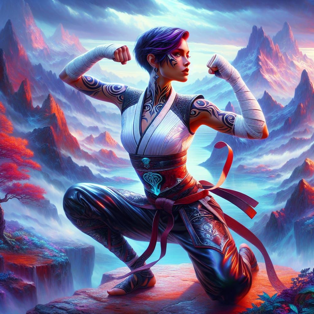 Mystical Red-Skinned Monk Warrior in Romantic Style