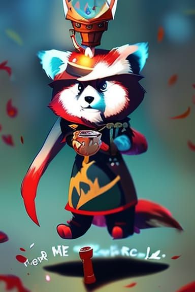 Chibi Red Panda Wizard Digital Art