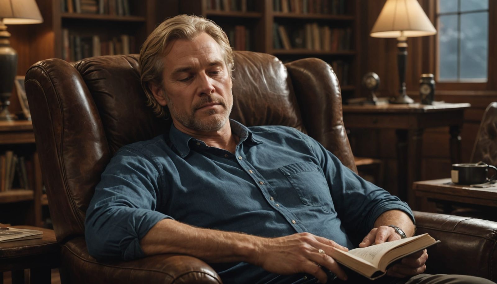 Man Sleeping in Chair with Book, Photorealistic