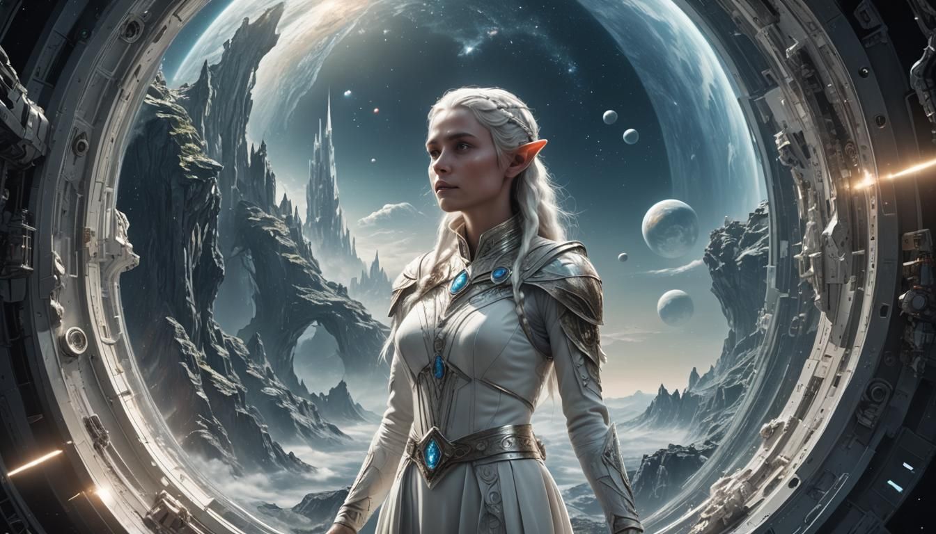 Elf in Space Gazing at Earth: Digital Matte Painting