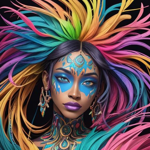 Rainbow Woman: Vibrant Abstract Expressionist Portrait