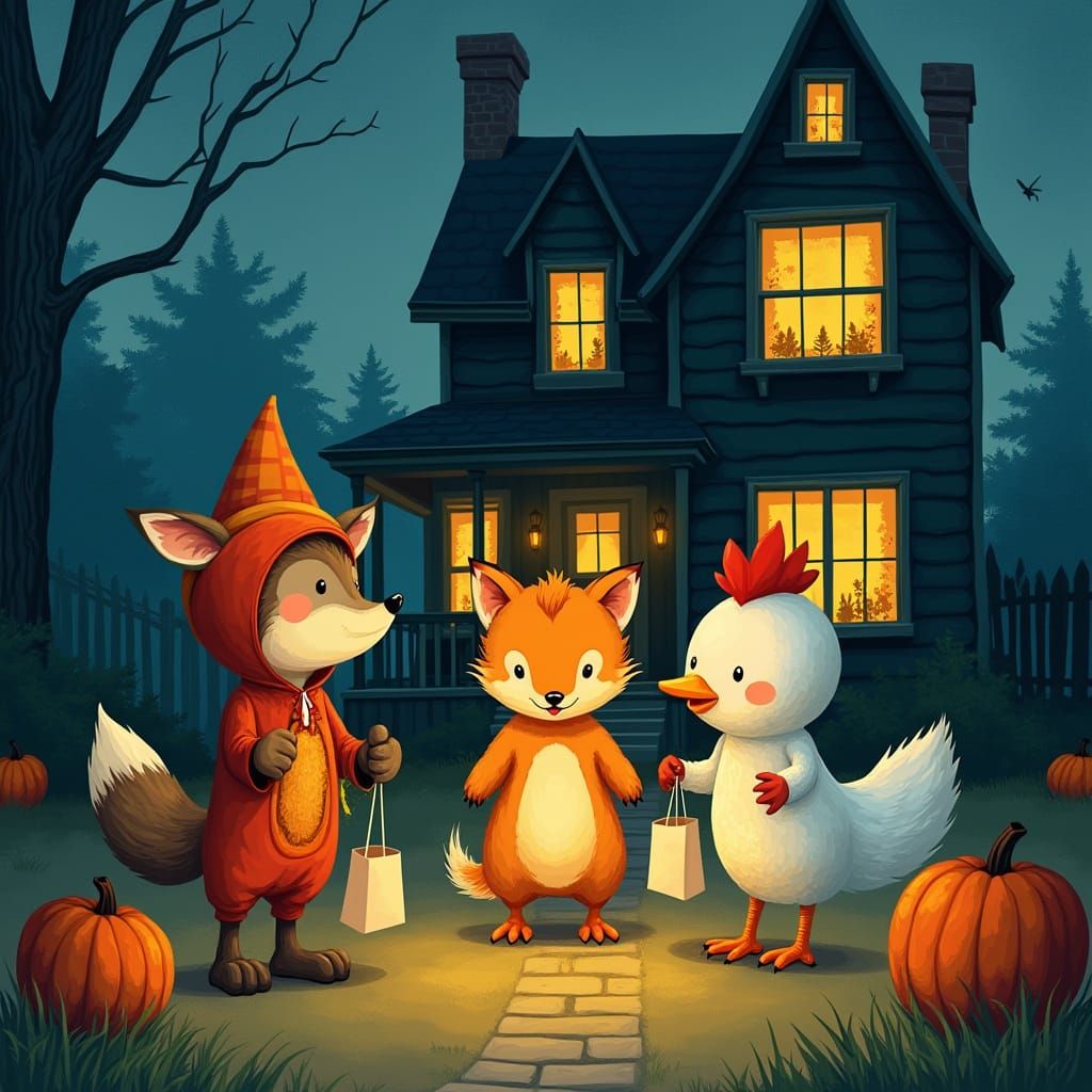 Halloween Animals in Costumes Trick-or-Treating