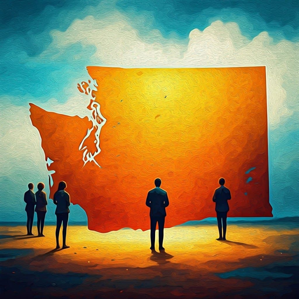 Washington State Scene with Figures in Impressive Gouache