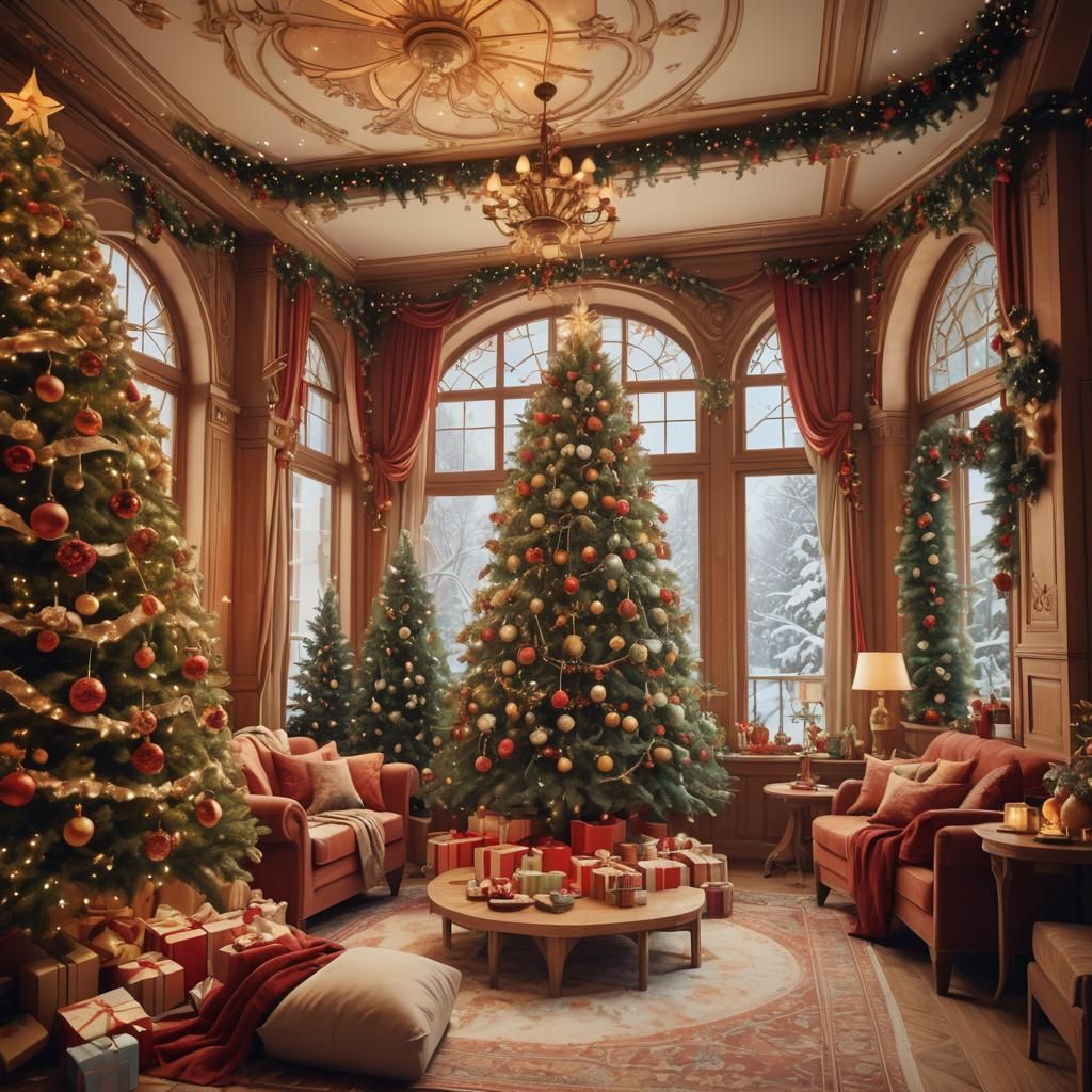Cozy Christmas Interior in Art Nouveau Style