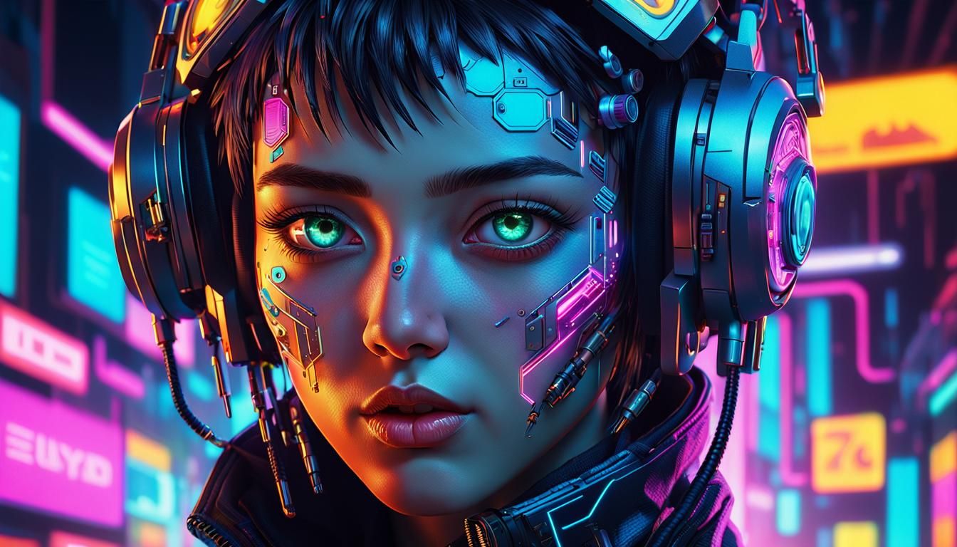 Cyberpunk Anime Woman Portrait in Pop Art Style