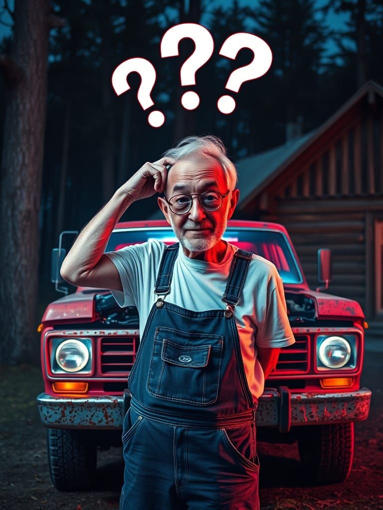 Confused Mechanic with Alien Engine: Digital Art