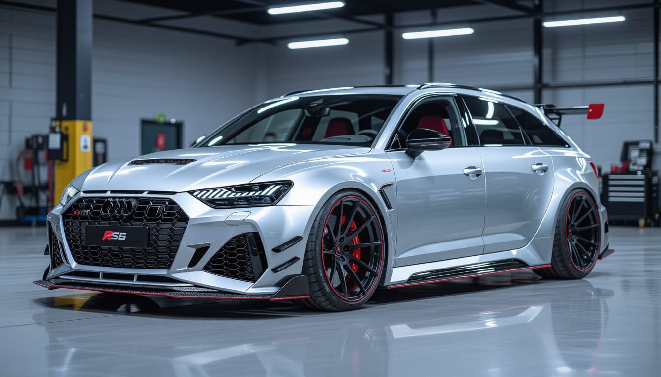 Customized 2025 Audi RS6 Avant in Mat Silver with Red Accent...