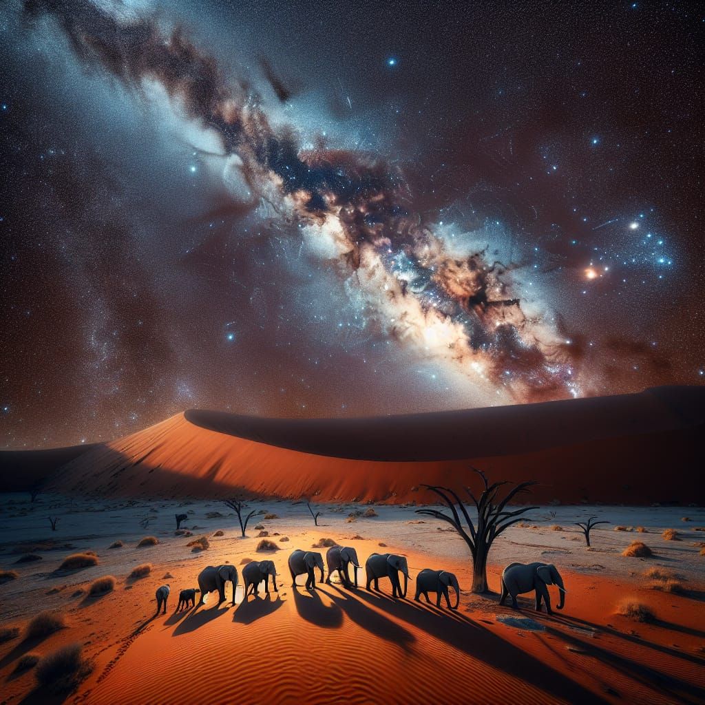 Desert Elephants Under the Milky Way: Astrophotography