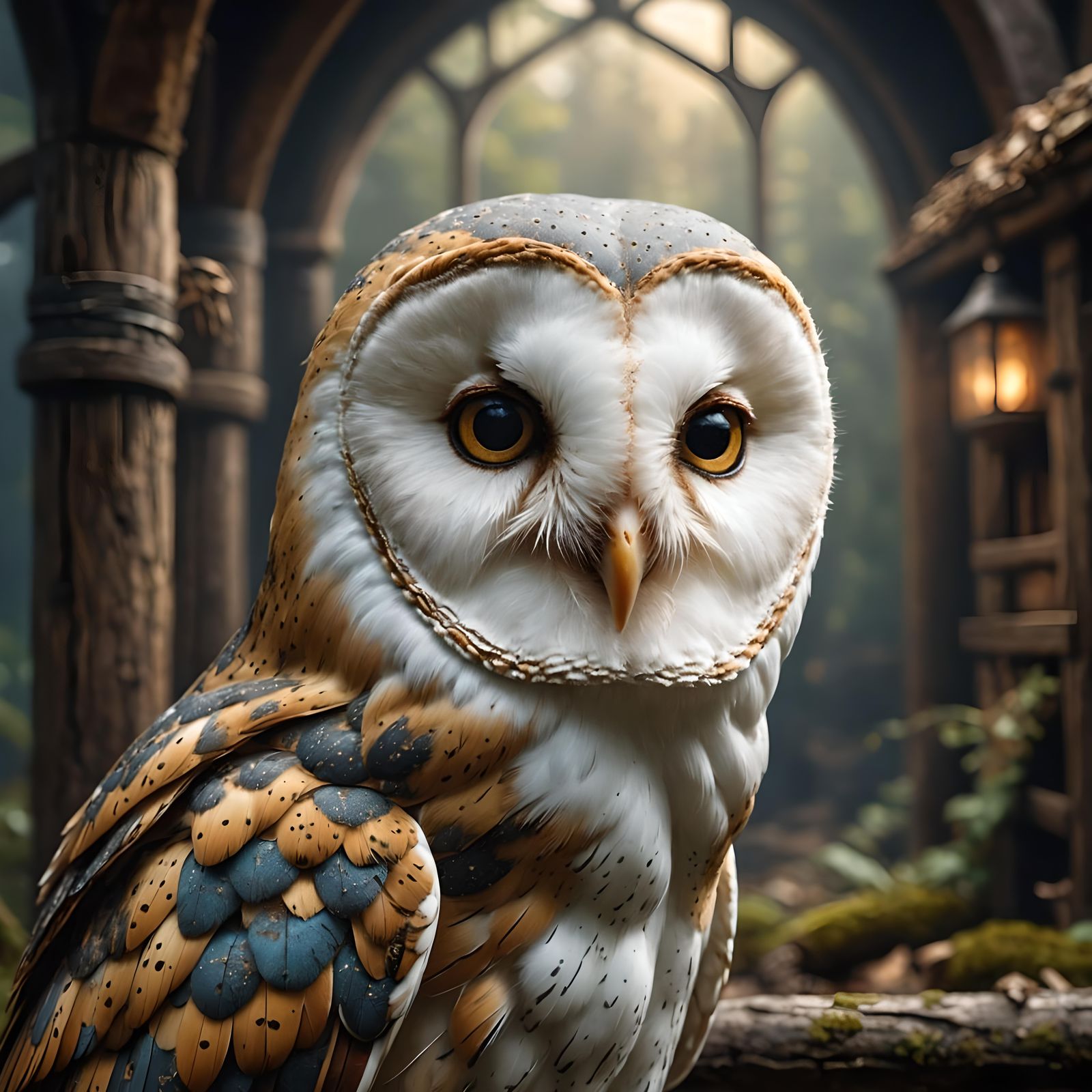 Detailed Barn Owl Close-Up in Fantasy Style