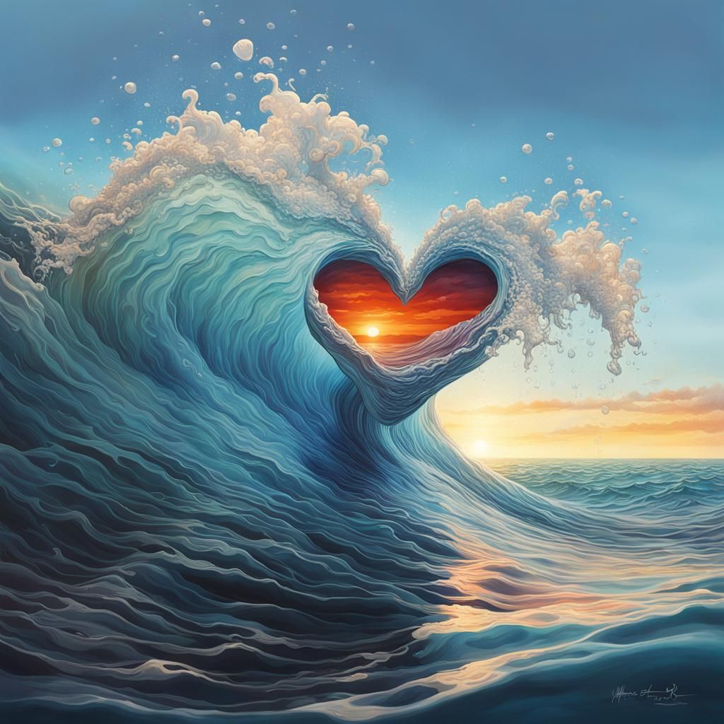 Heart-Shaped Ocean Wave in Hyperrealistic Style