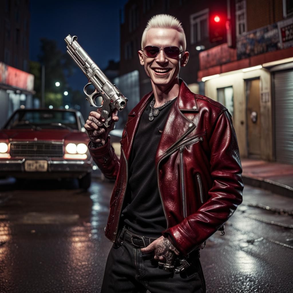 Smiling Punk with Silver Magnum in Backstreet