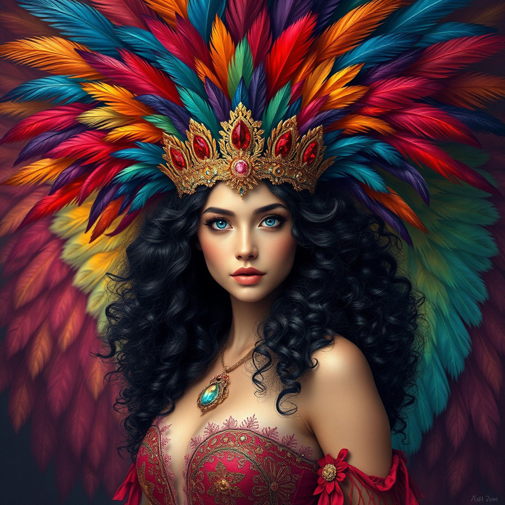 Lady with Feather Hat, Matte Painting Aesthetic