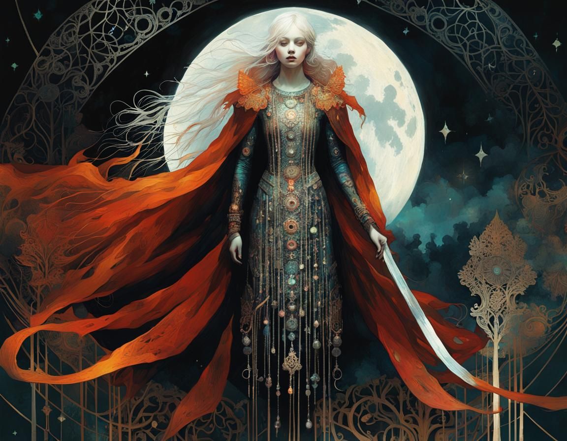 Ghostly Girl Portrait with Nacreous Filigree and Aura