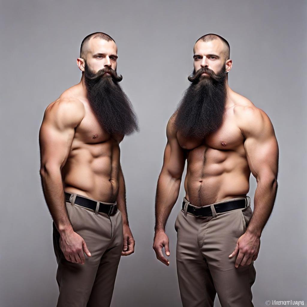 Mirror Image Twins with Beards in Desert