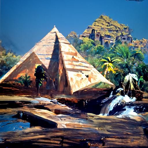 Egypt Pyramids Emerge from Jungle: Oil Painting