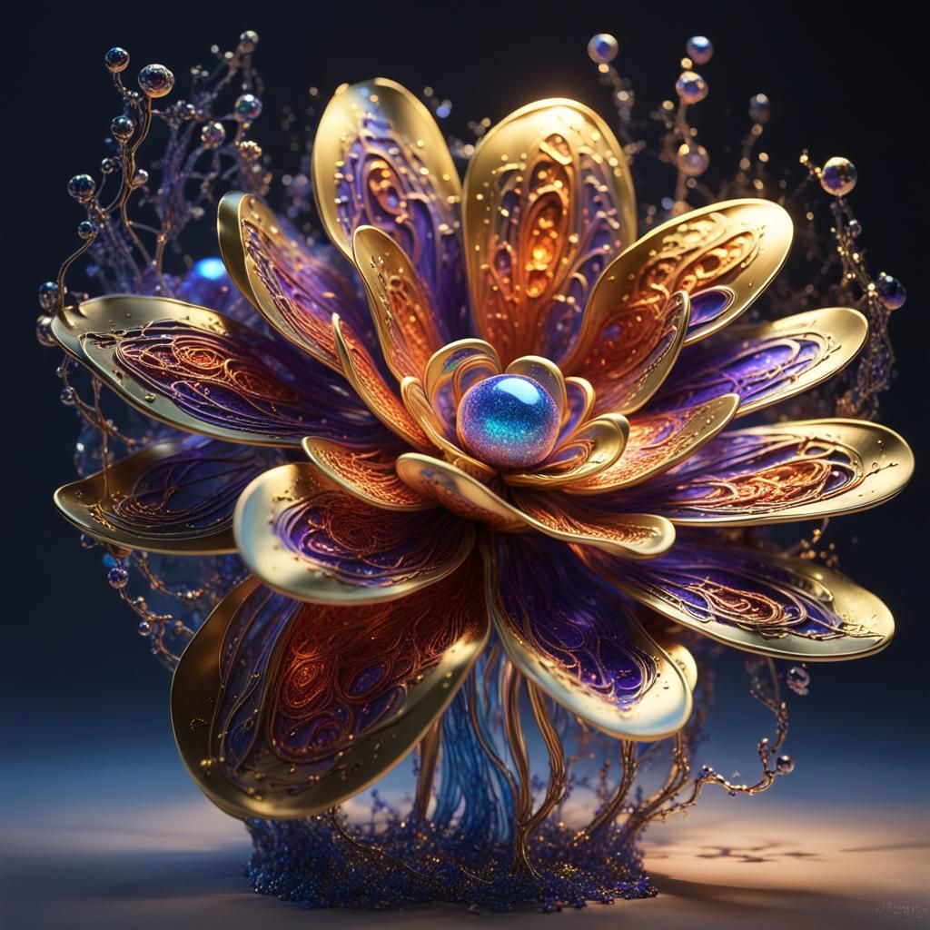 Bioluminescent Amoebae Flower Sculpture in Golden Light