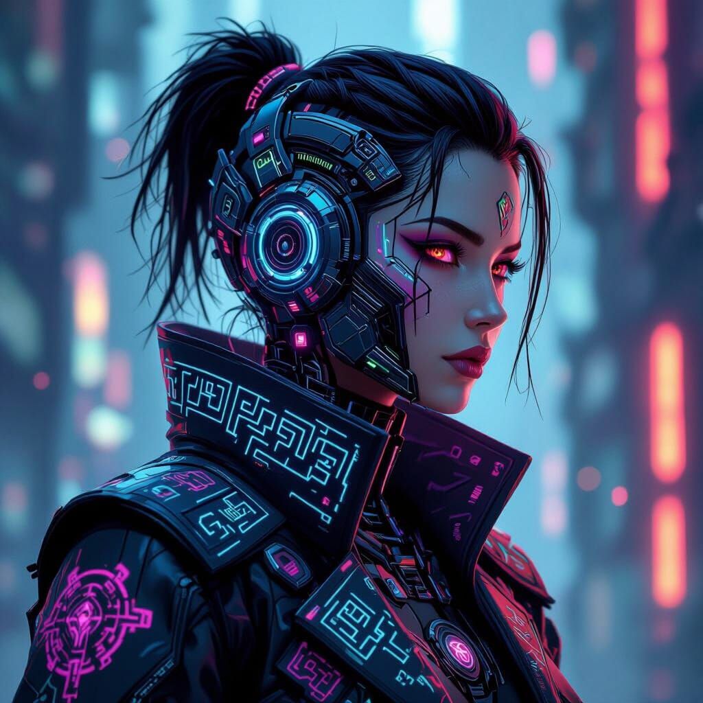 Cyberpunk Character Portrait: Hyperione with Neon Accents