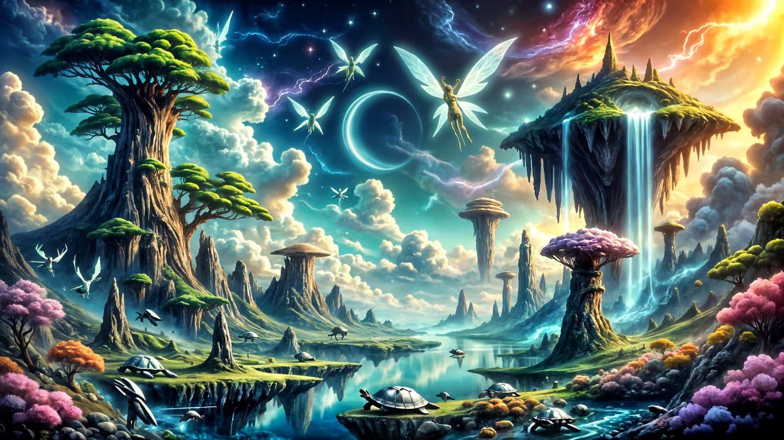 Fantasy Landscape with Dragons and Floating Islands