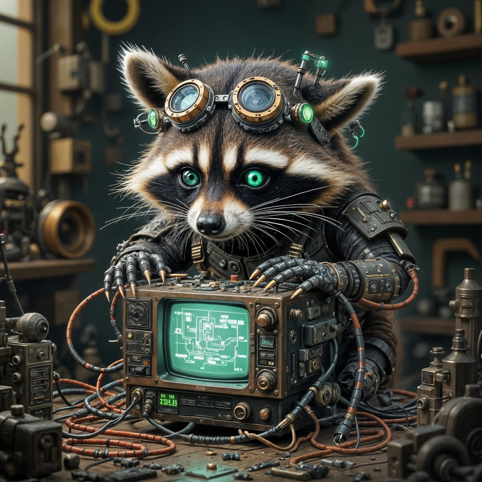 Cyberpunk Raccoon Salvages Retro Tech as Artist