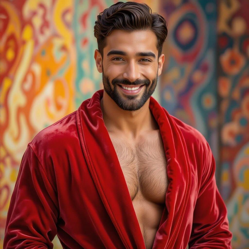 Handsome Man in Velvet Robe, Gustav Klimt Style