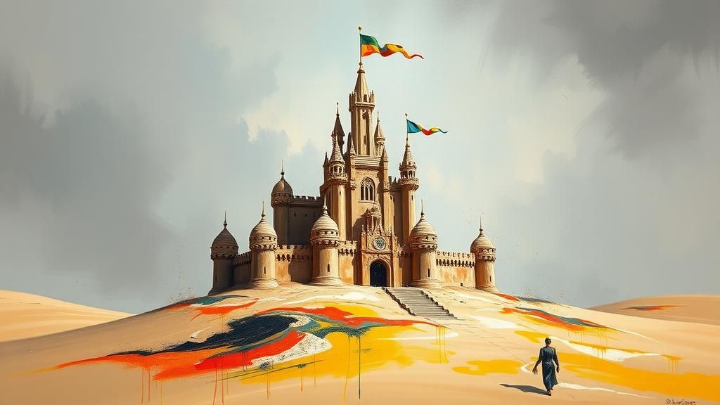 Majestic Melting Sandcastle in Expressionist Oil Painting
