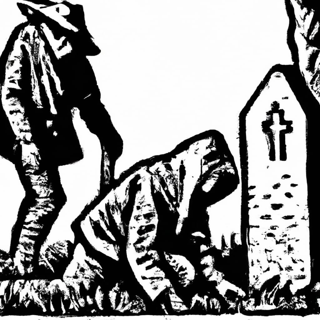 Grave Robber in Graveyard: Historical Woodcut