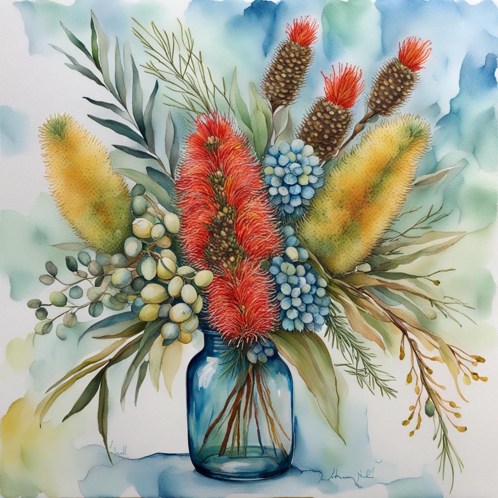Australian Native Flower Bouquet in Alcohol Ink