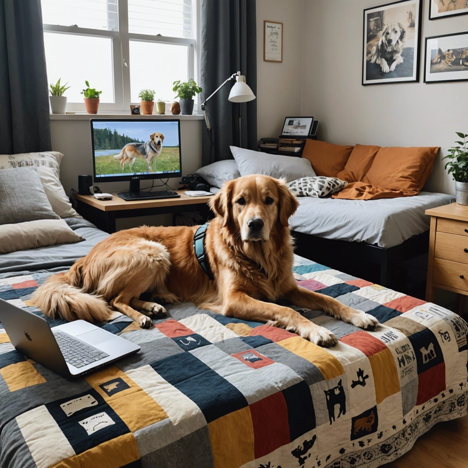 Dog-Wolf Mix Watching TV in LoFi Office