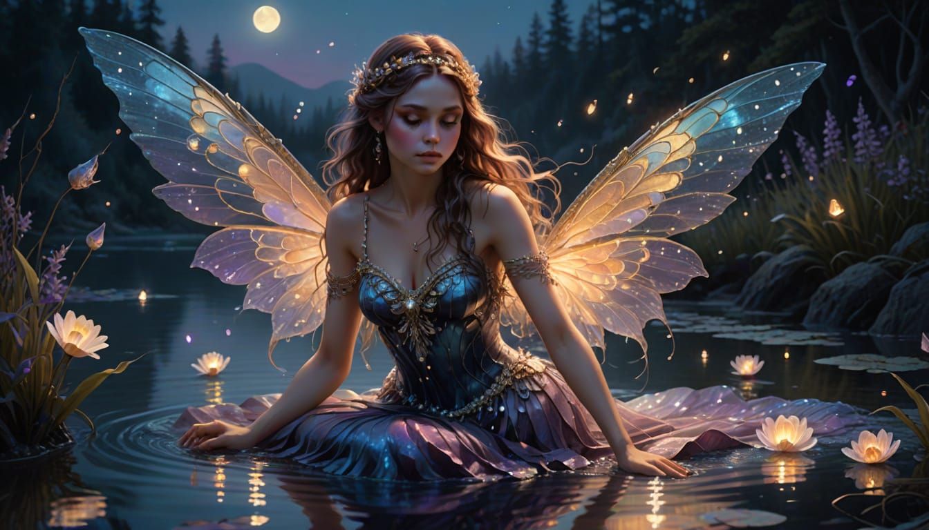 Ethereal Fairy Emerges from Mystical Lake