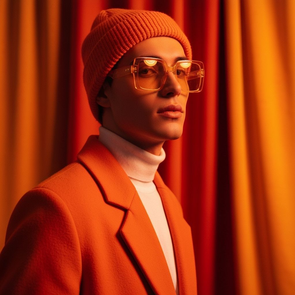 Vivid Orange Portrait of Stylish Man in Amber Sunglasses