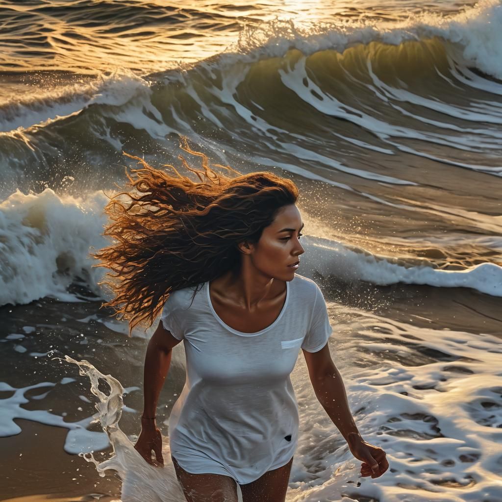 Radiant Taino Woman Emerges from Caribbean Sea