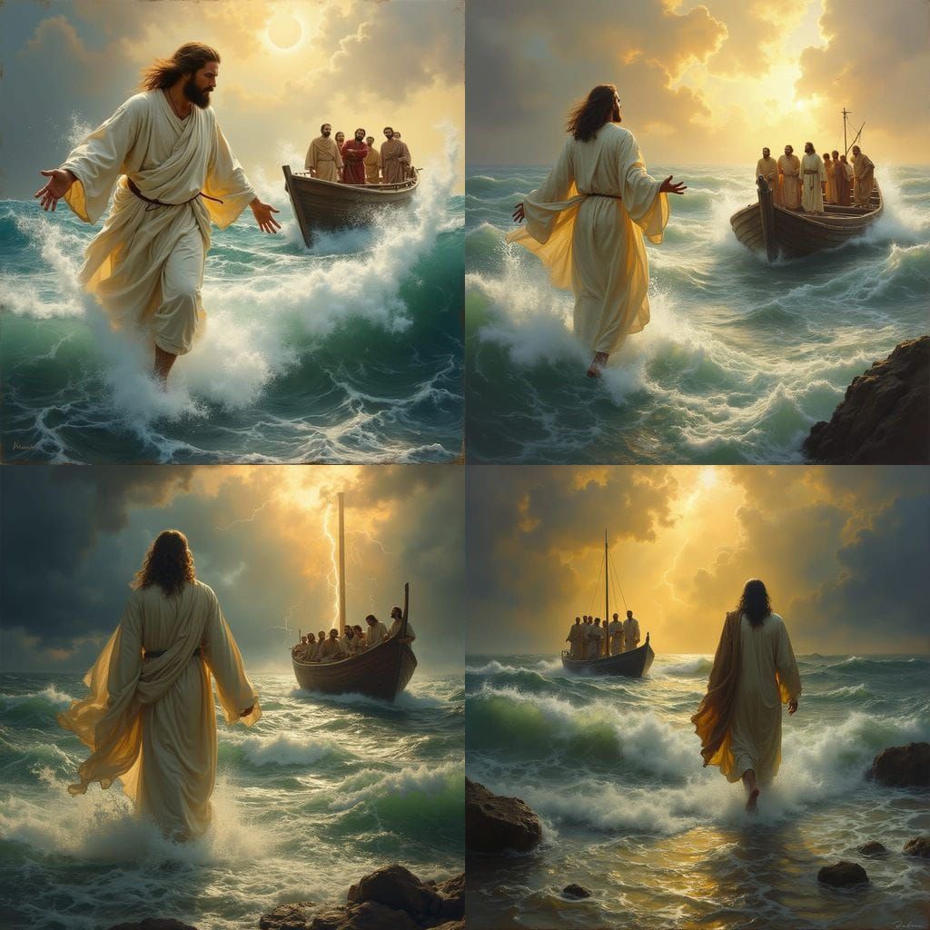 Jesus Walks on Water: Oil Painting of Biblical Scene