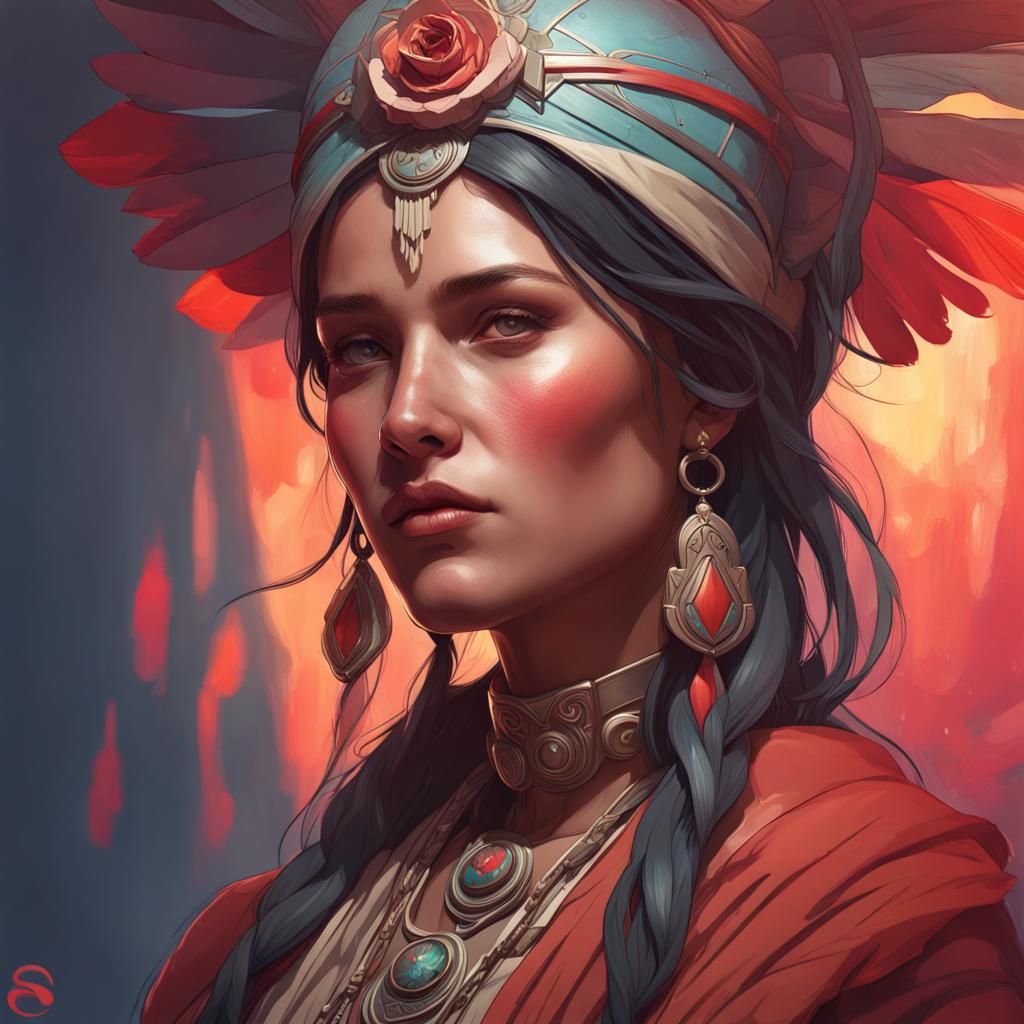 Sacred Indigenous Portrait in Digital Art Style