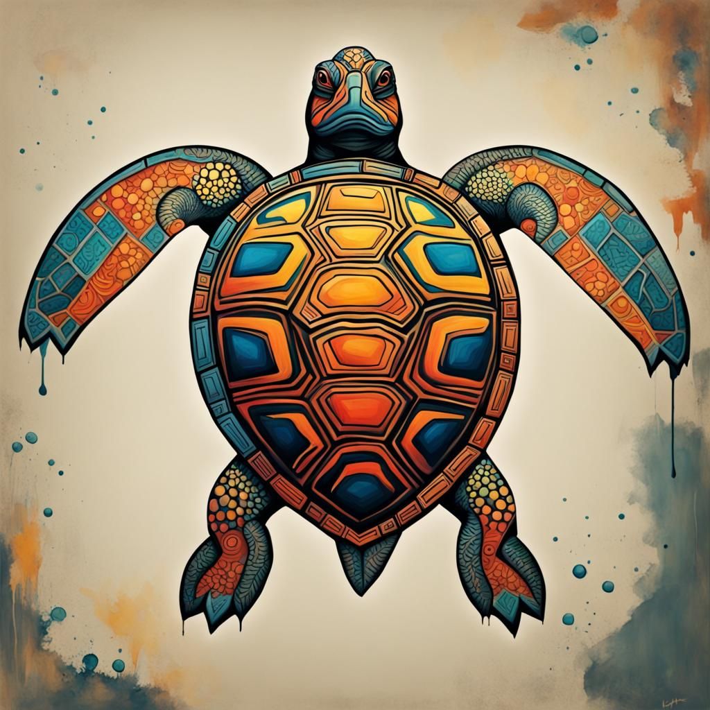Abstract Turtle with Shield in Complementary Colors