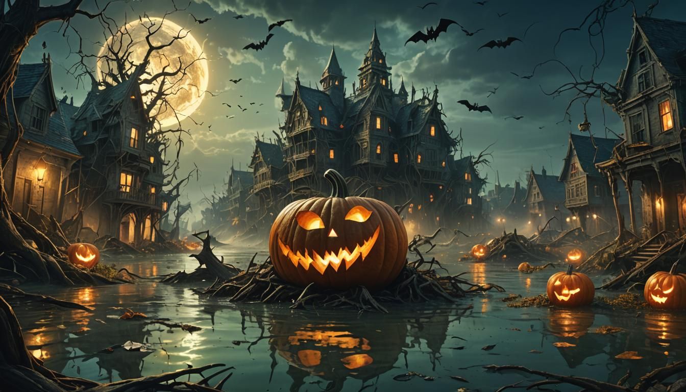 Dark Fantasy Landscape with Hurricane and Eerie Moonlight