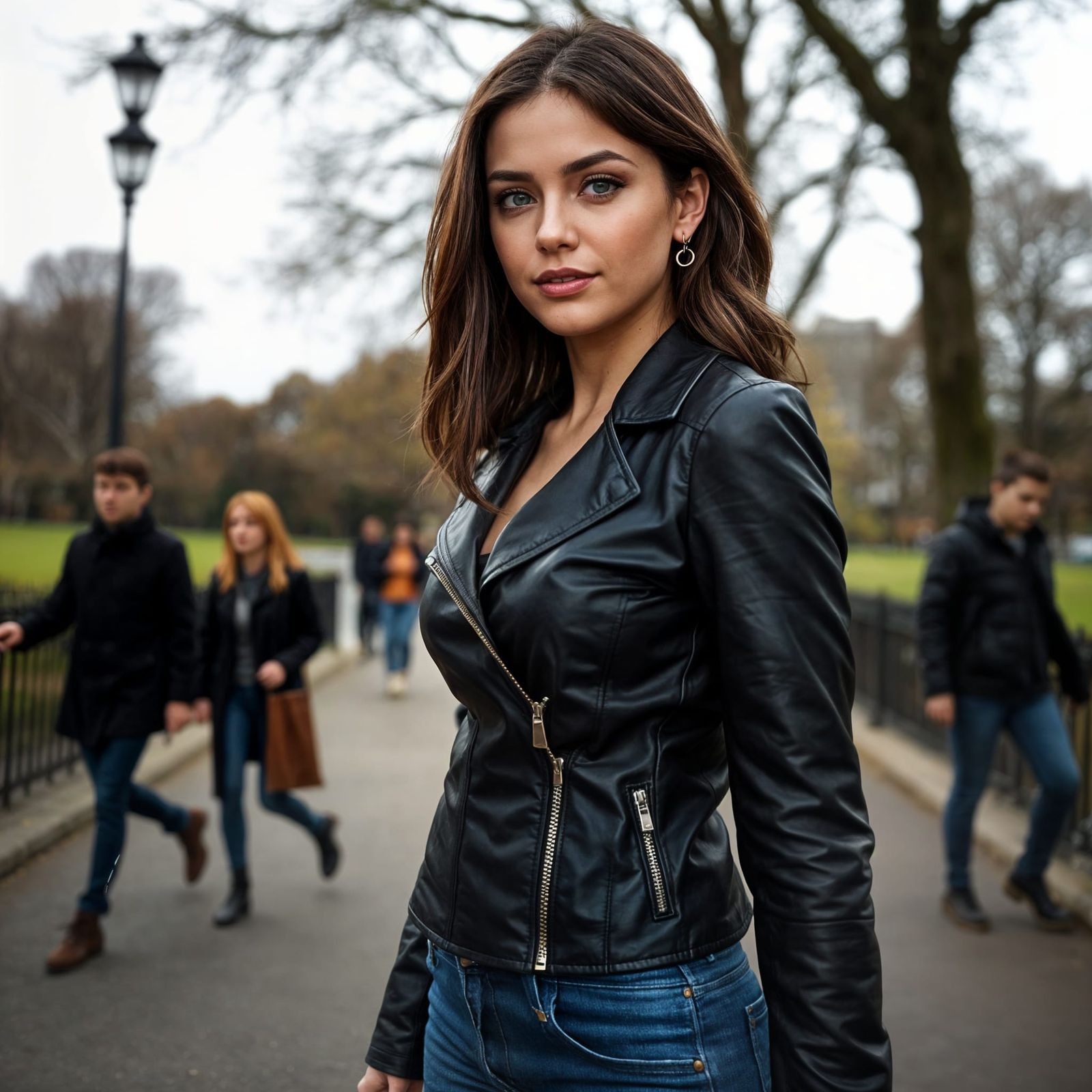 Elegant Young Woman Strolls Through St James's Park in Londo...