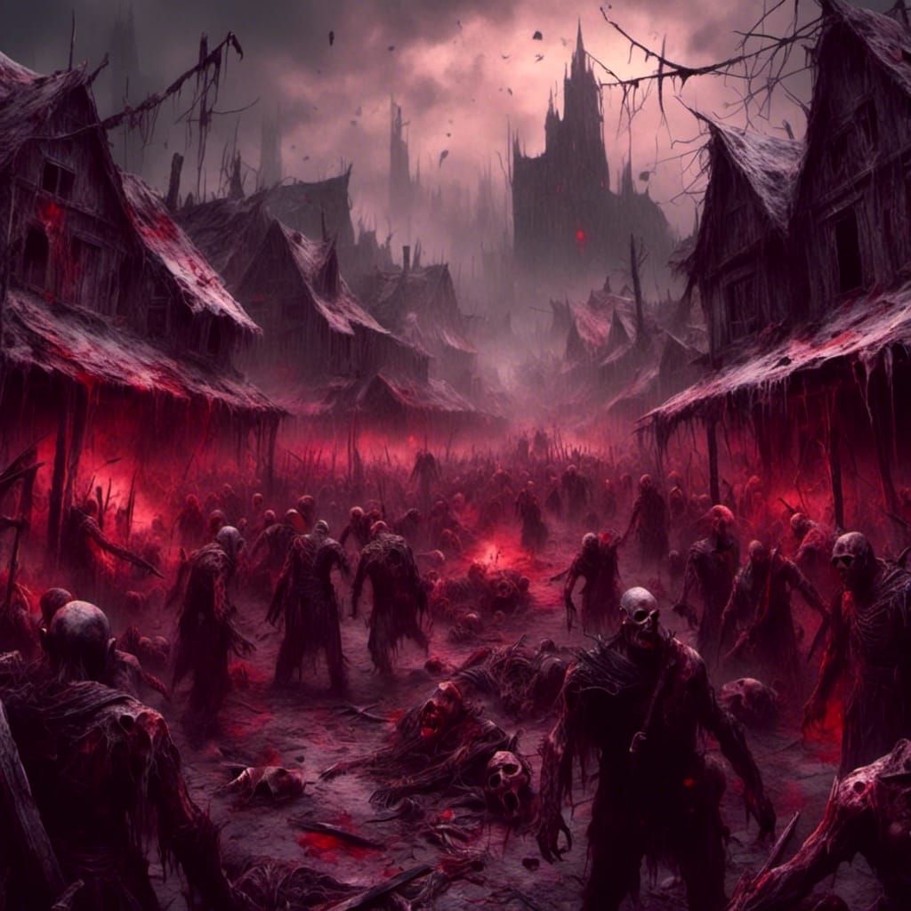 Zombies Attack Orc Village in Fantasy Battle