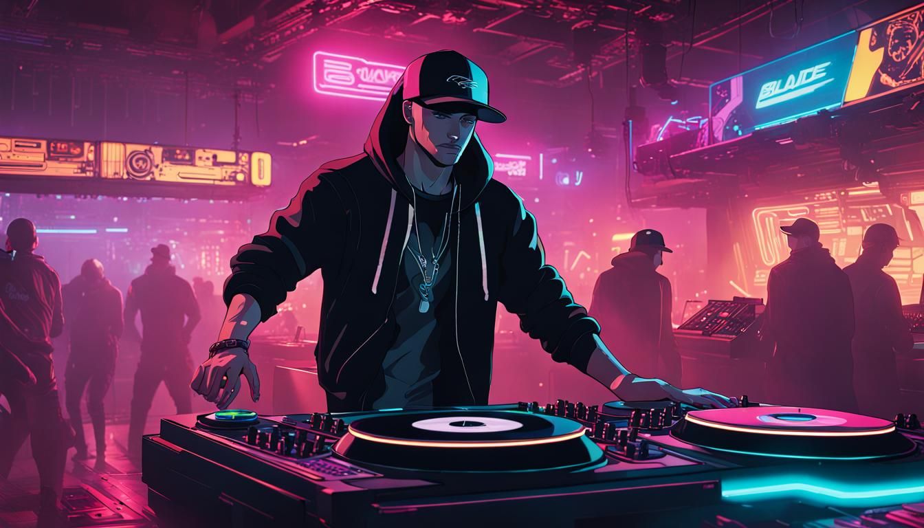 Cyberpunk DJ in Neon Nightclub Scene
