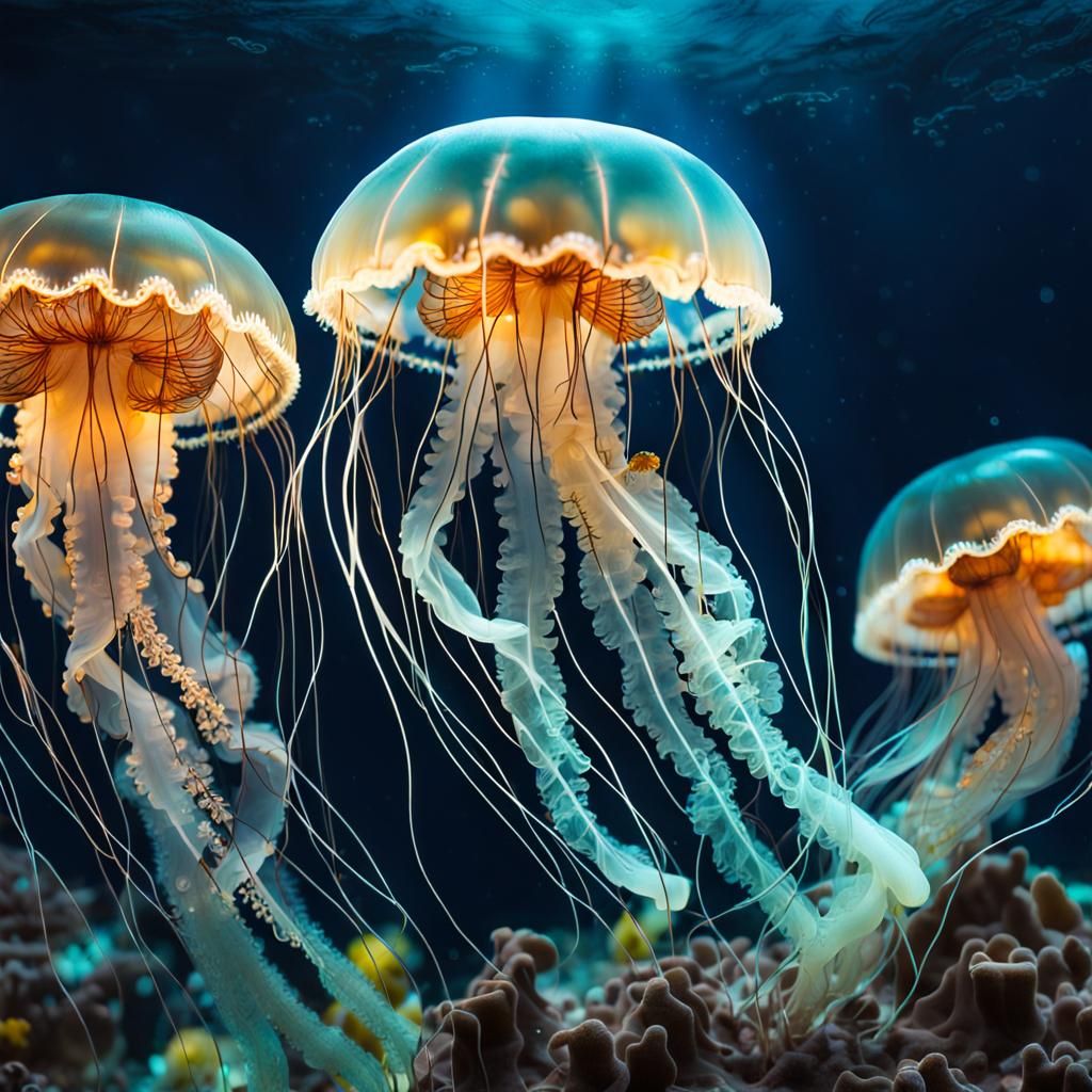 Glowing Jellyfish Macro Shot Under the Sea