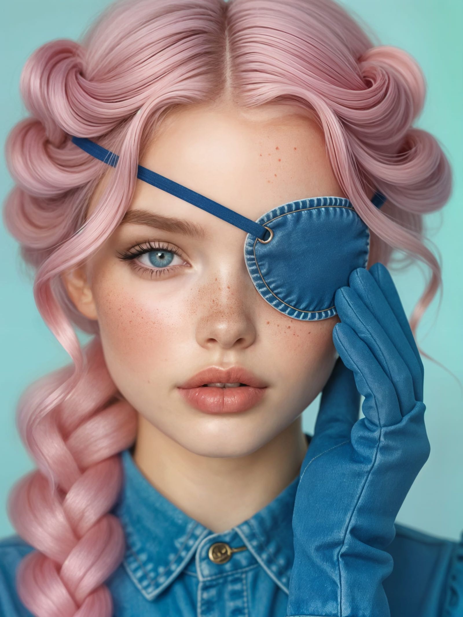 Fantasy Portrait of Woman with Denim Eyepatch