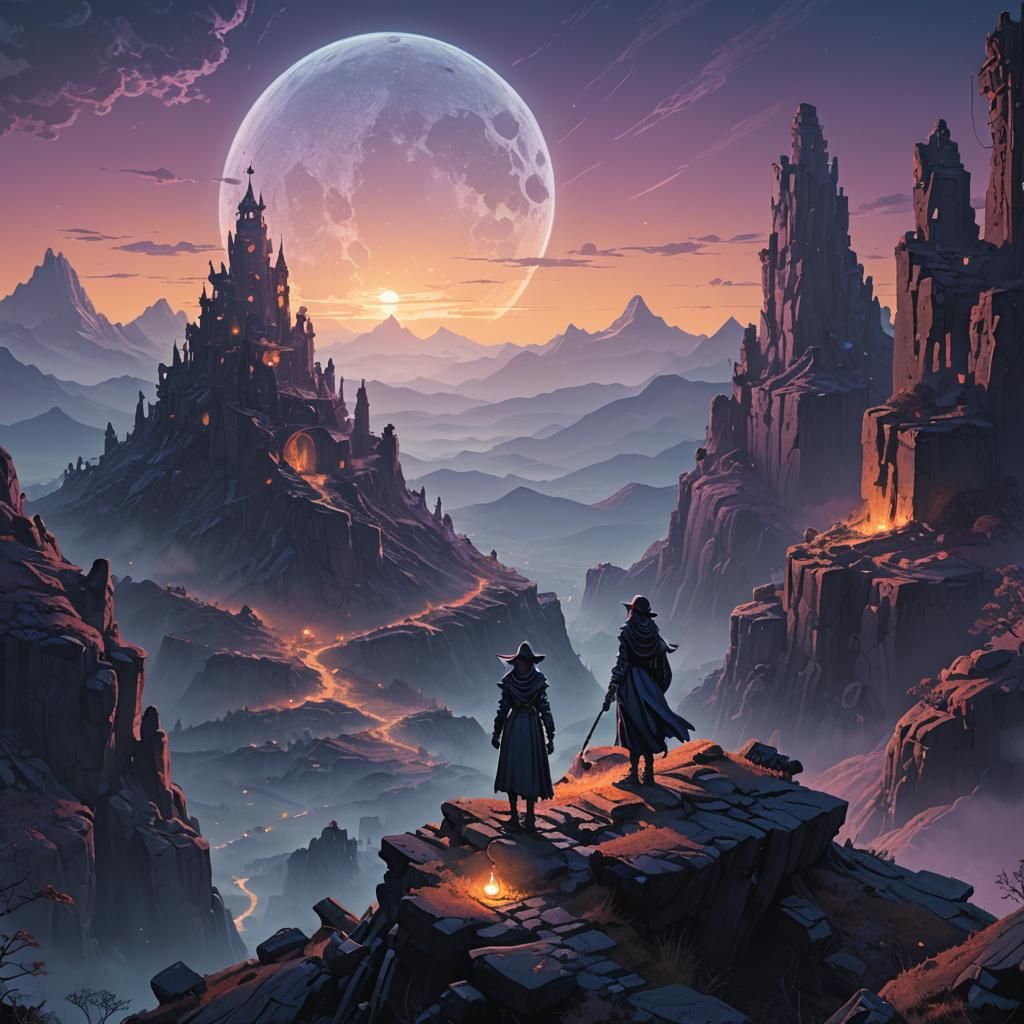 Mystical Sorceress Amidst Moonlit Ruins