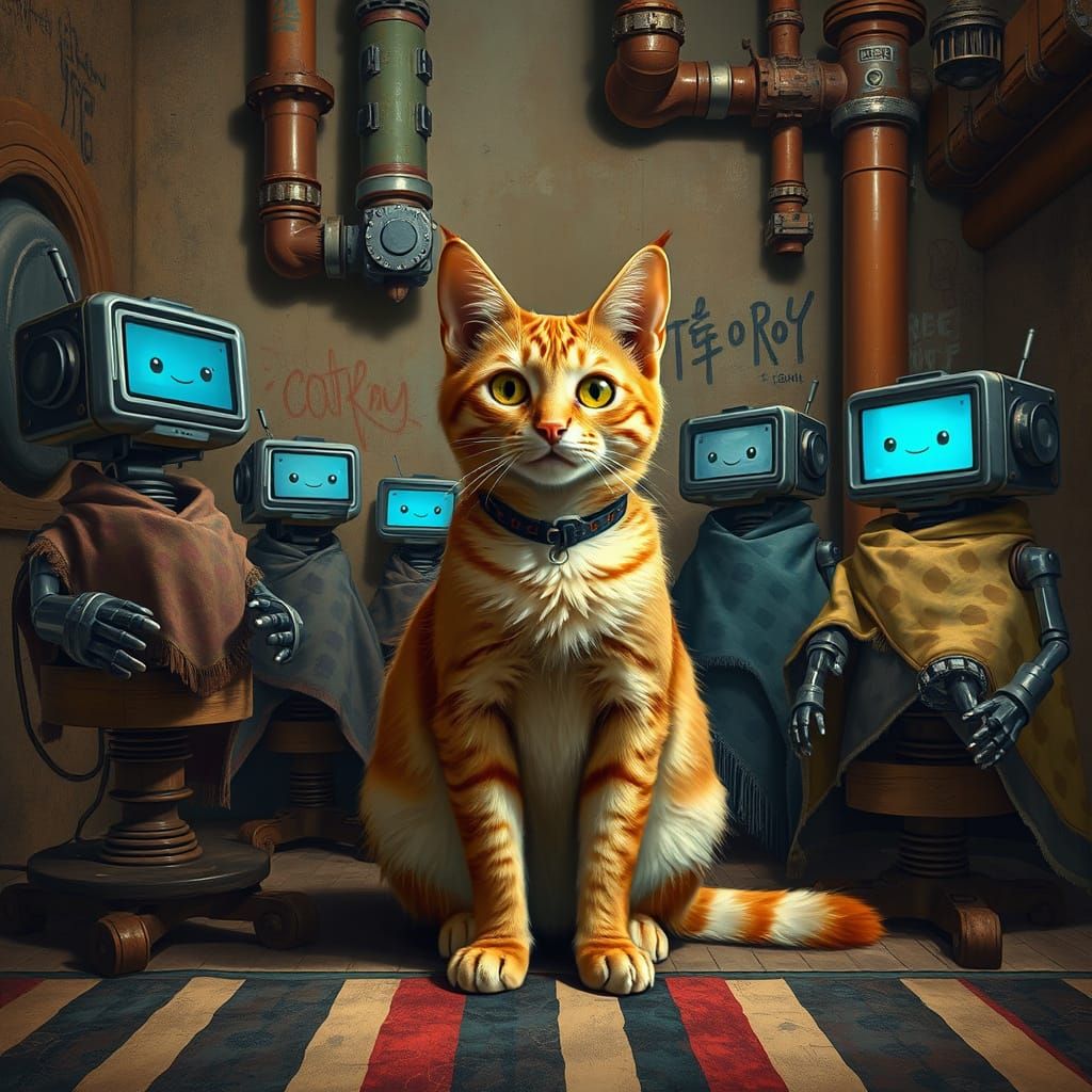 Post-Apocalyptic Cat in Orientalist Oil Painting Style