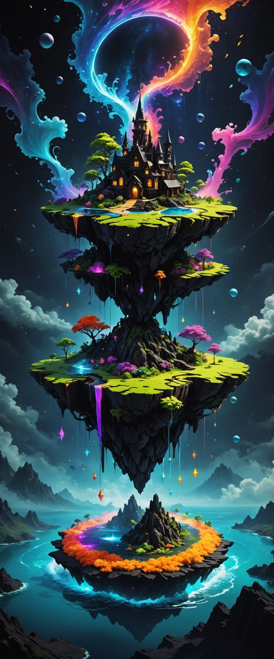 Colorful Magic Floating Island in Endless Void
