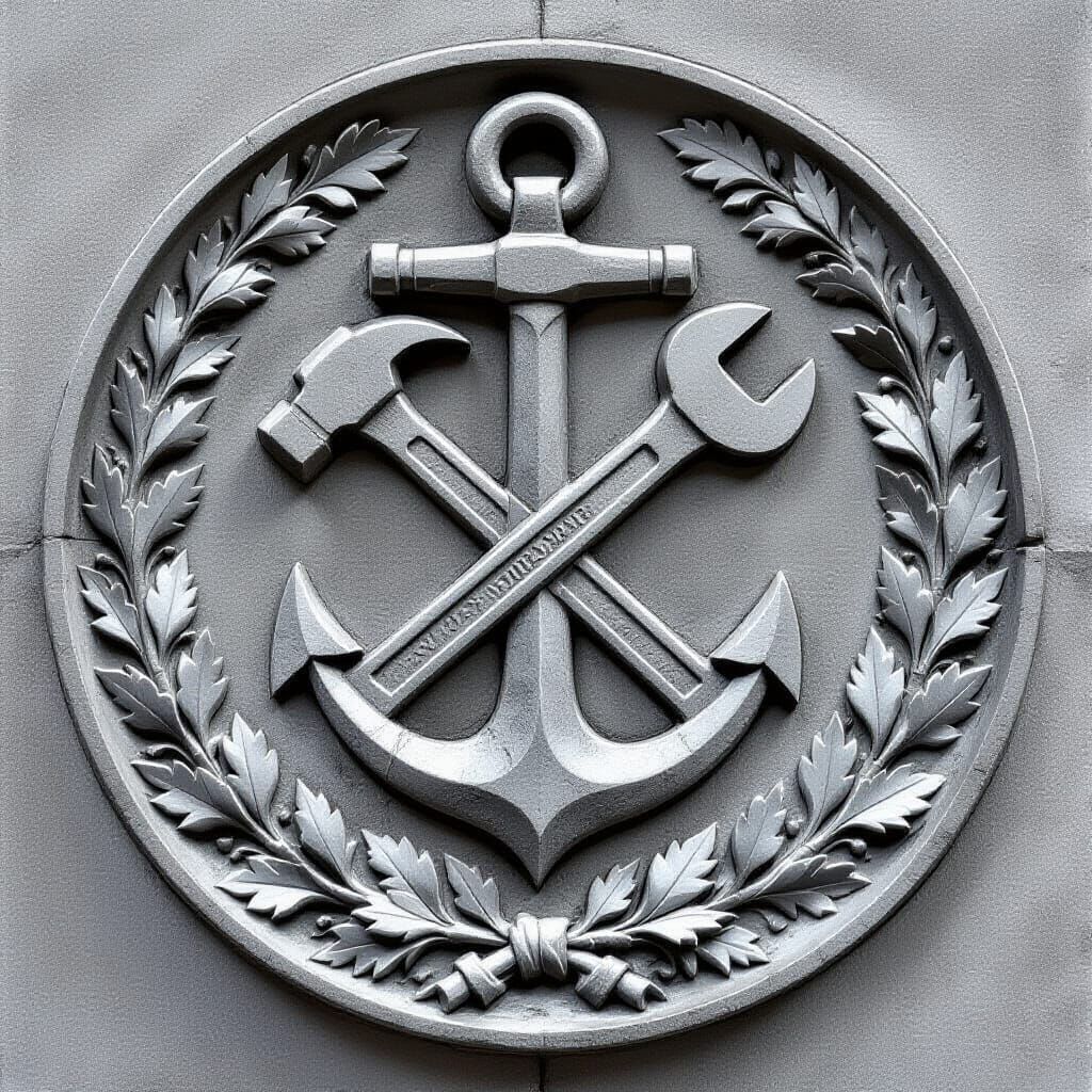 Grayscale Bas Relief Sculpture of Anchor, Tools, and Laurel ...